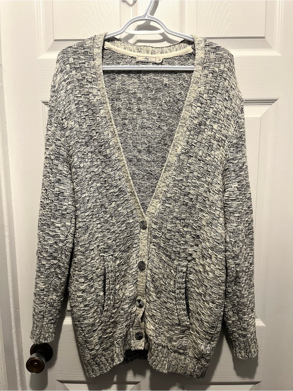 Obey Cardigan Buttons Up Medium Men Long Sleeve White Black Knit Sweater grandpa